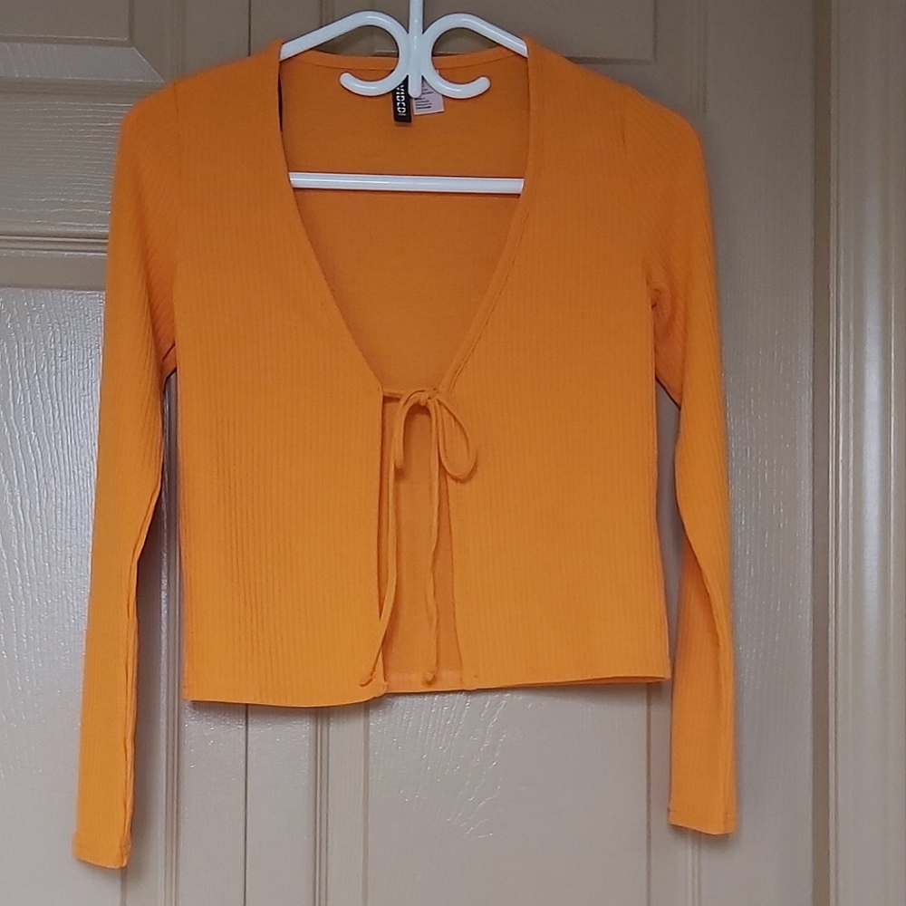 H&M Divided Orange Ribbed Open Front V-Neck Top